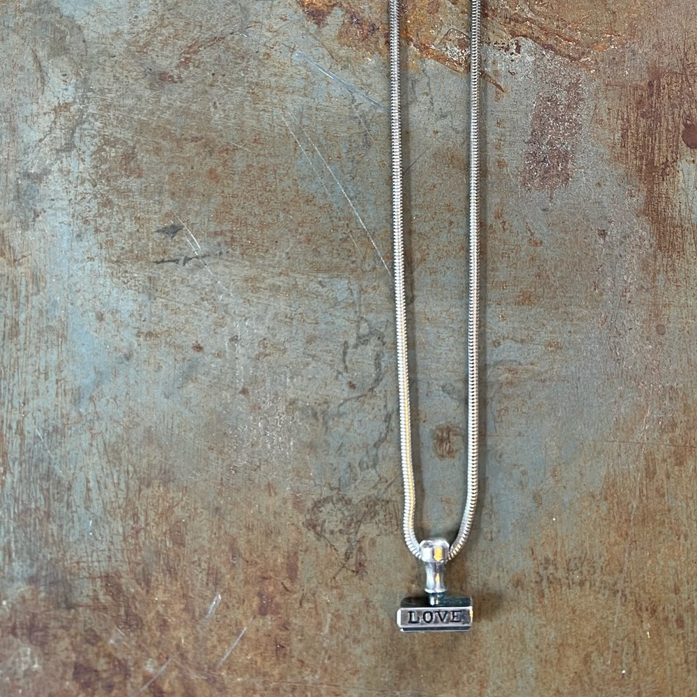 Vintage “LOVE” Stamp Oxidized Sterling Necklace 18”